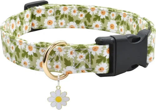 Vista 16 de Collar de perro con patrones de flores con accesorios, collares de algodón suave para perros pequeños, medianos y grandes, hembras y machos