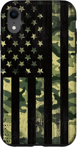 Vista 24 de iPhone 16 American Flag Camo Camouflage Black Patriotic Pride Case