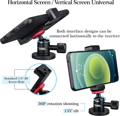 Vista 4 de ULIBERMAGNET Soporte magnético para teléfono con rotación de 360° con mini cabeza de bola, compatible con teléfonos inteligentes para coches, Jeep