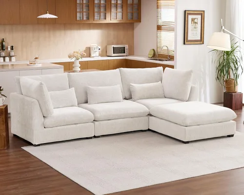Vista 54 de Sofá modular de pana de gran tamaño de 77 pulgadas, sofá modular de nube lavable con otomana, sofás seccionales de 3 plazas para sala de estar