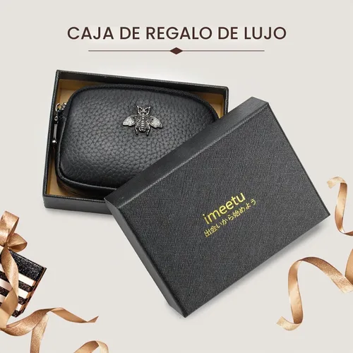 Vista 5 de Monedero de cuero para mujer, billetera pequeña para mujer, bolsa de cambio A-Negro