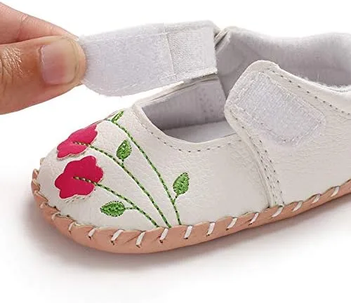 Vista 4 de Meckior - Zapatos de vestir para bebé y la princesa niña, hechos a mano, para niños y niñas, de cuero sintético, antideslizante, para cuna
