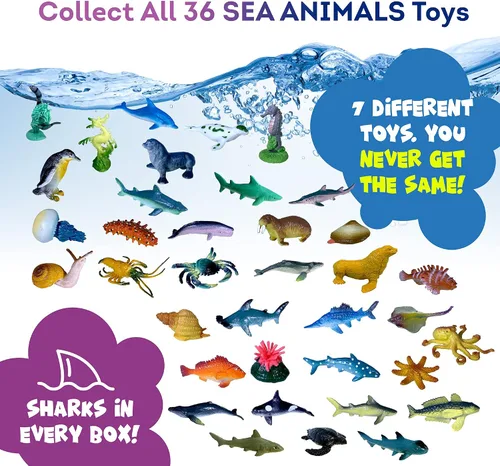 Vista 3 de Bombas de baño fabricadas en Estados Unidos para niños, juguetes sorpresa dentro de animales marinos - 36 juguetes oceánicos como tiburón o medusa