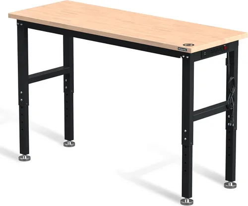 Vista 8 de WORKPRO Banco de trabajo ajustable con manivela, mesa de trabajo de madera de goma de 47.2 x 23.6 pulgadas, capacidad de carga de 300 libras