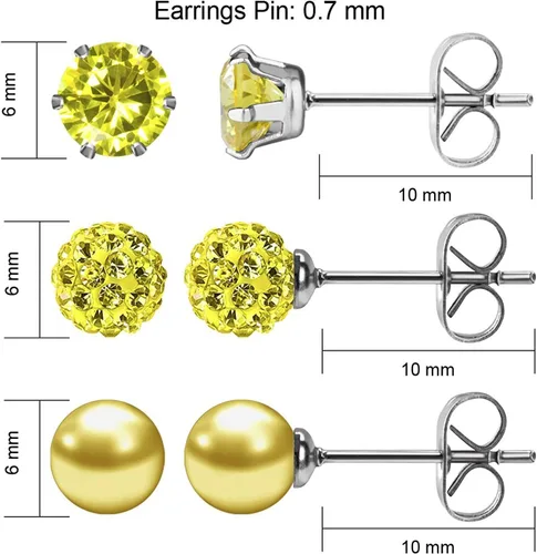 Vista 4 de JewelrieShop - Juego de aretes de tuerca de acero inoxidable con circonitas cúbicas y perlas de imitación, 3 pares de 0.236 in