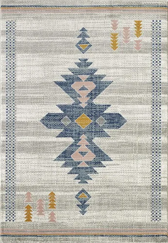 Vista 3 de Abani Porto Collection - Alfombra rectangular de 3 x 5 pies, alfombra decorativa rectangular con estampado tribal beige turco y azul
