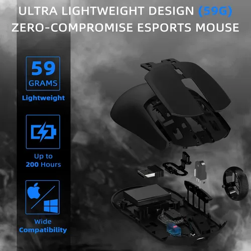 Vista 2 de MANBASNAKE AJAZZ AJ139 PRO - Mouse inalámbrico para juegos, mouse ligero para juegos de computadora con sensor PixArt PAW3395, 26,000 DPI, 6 botones