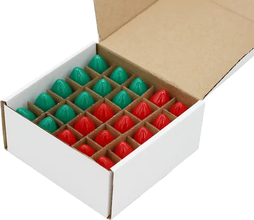 Vista 2 de Creative Hobbies Caja de 25 bombillas Cerámica opaca roja y verde Quema constante, 7 vatios, base de candelabro C7 Luces nocturnas, luces