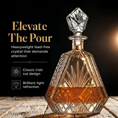 Vista 2 de Decantador de Whisky para Licor Scotch Bourbon o Vino, Corte Irlandés Triangular - 25.4 fl oz