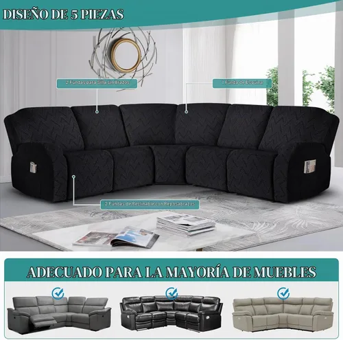 Vista 4 de Ruaozz Fundas de sofá modular de gran tamaño en forma de L para sofá reclinable de 5 asientos, fundas seccionales lavables y suaves extra grandes