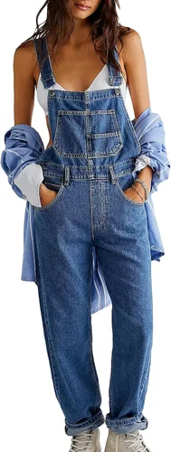 Vista 2 de Overol de mezclilla Y2k para mujer, estilo casual, sin mangas, pierna ancha, holgados, para otoño e invierno