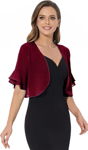 Vista 4 de Cárdigan tipo bolero de manga 34 para mujer, de gasa suave, con frente abierto, para vestido de noche