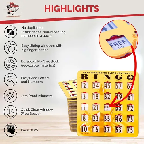 Vista 6 de MR CHIPS Juego de jaula de bingo y bolas con 25 tarjetas deslizantes con obturador