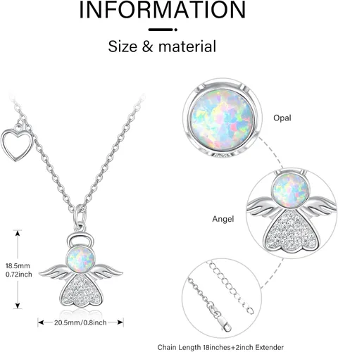 Vista 2 de Palpitate Collar de ángel de la guarda con colgante de ángel para mujer, plata de ley 925, regalo de ángel, joyería de condolencia, bautismo