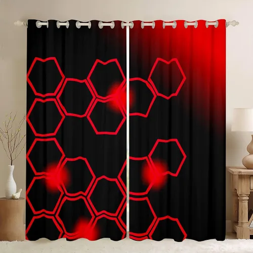 Vista 7 de Cortinas de oscurecimiento rojas y negras (2 paneles, 38 x 45 pulgadas), cortinas de panal para dormitorio, sala de estar, decoración de niños