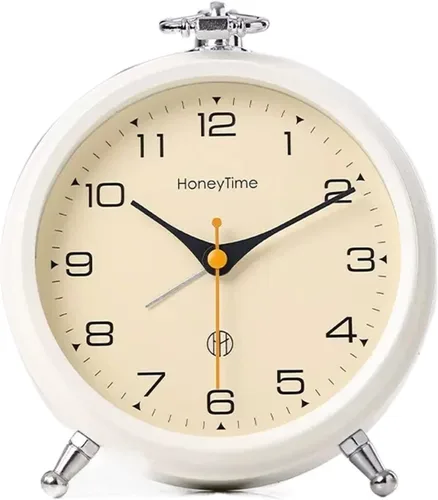 Vista 7 de HASMI Reloj despertador analógico, reloj despertador redondo de 6 pulgadas sin tictac, funciona con pilas, reloj despertador súper silencioso, 1