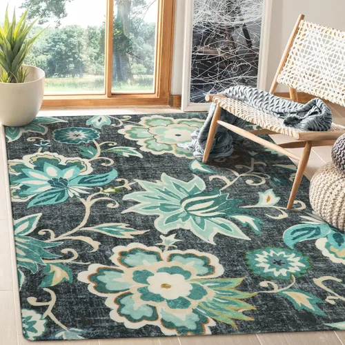 Vista 23 de Lahome - Tapete floral con estampado de cachemira, lavable, antideslizante, pequeño, anti-manchas, suave, para baño, entrada, dormitorio, Negro