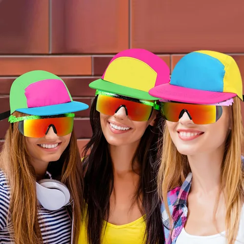 Vista 7 de Cindeer 2 lentes de sol retro de neón de los años 80 y 90, sin armazón, accesorios de disfraces de los años 80 para mujeres y hombres, fiesta