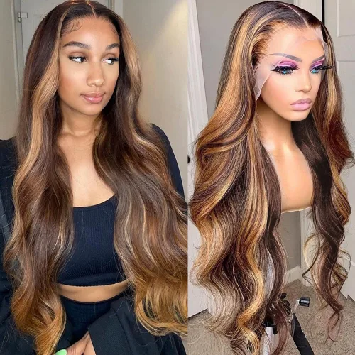 Vista 18 de Peluca Rubia Miel Cabello Humano Body Wave 13x6 Encaje Frontal Pelucas de Cabello Humano Para Mujeres Negras 22 Pulgadas