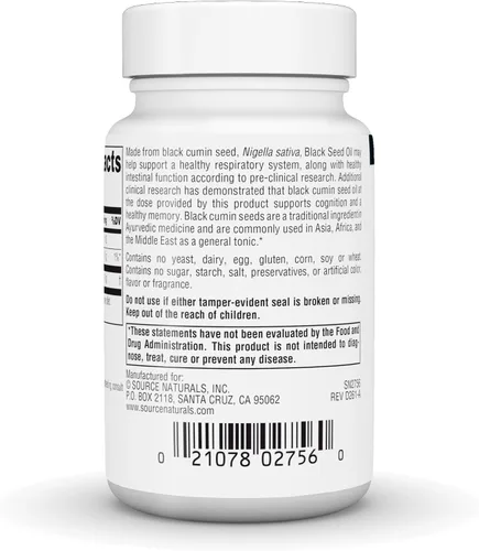Vista 4 de Source Naturals, Aceite de semilla negra - 60 cápsulas blandas
