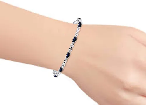 Vista 2 de Rylos Pulseras para mujer de plata esterlina 925 XO Hugs & Kisses - Pulsera de tenis con piedras preciosas y diamantes genuinos ajustables