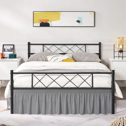 Vista 54 de Biscaynebay Faldas de cama envolventes con esquinas divididas para camas Twin/Twin XL de 15 pulgadas de caída, volantes de polvo elásticos Negro