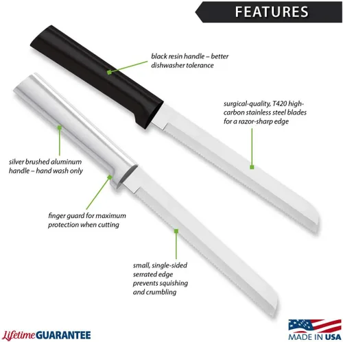 Vista 2 de Rada Cuchillo de pan para cubiertos con hoja dentada con resina de acero inoxidable, fabricado en los Estados Unidos, paquete de 1, mango negro
