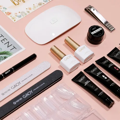 Vista 6 de GAOY Kit de uñas de gel de poliéster con kit de inicio de luz UV, kit de extensión de gel constructor de 6 piezas para principiantes con todo arte