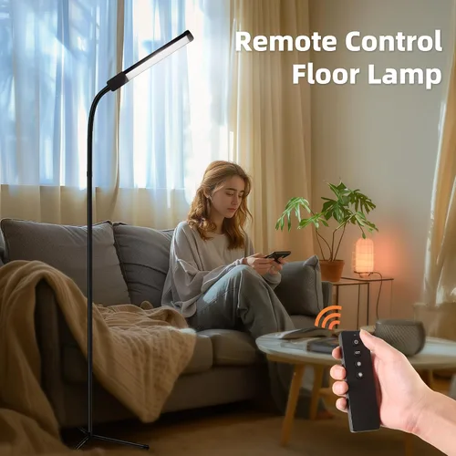 Vista 8 de Hanaking Lámpara de pie con control remoto, lámpara LED brillante para extensiones de pestañas, lámpara de pie regulable de 4 colores para belleza