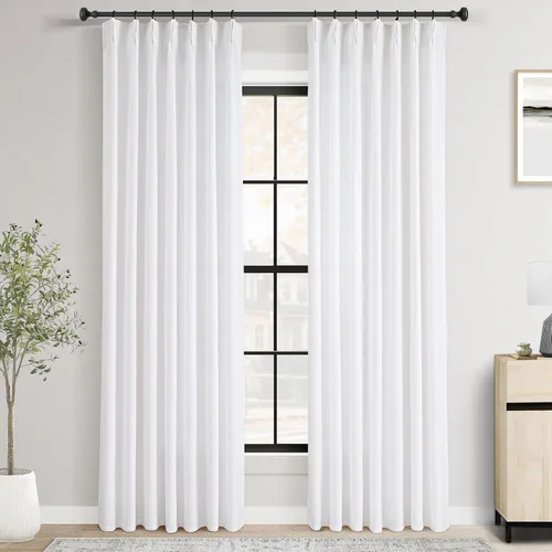 Vista 61 de Cortinas de lino de 63 pulgadas, juego de 2 paneles para sala de estar, beige natural, cortinas con pliegues pellizco entrenadas con memoria