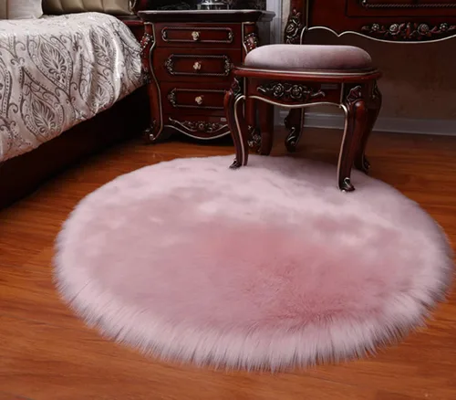 Vista 3 de Tapete redondo ultra suave de piel de oveja sintética, acogedor, lanudo para el suelo, decoración del hogar para sala de estar, dormitorio