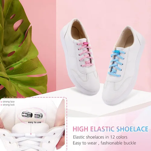 Vista 3 de Xuhal 24 pares de cordones elásticos para zapatos, sin atar, para niños y adultos, cordones elásticos para zapatos, sin atar, con hebillas