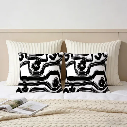 Vista 5 de Fundas de Almohada Decorativas de Rayas Blancas y Negras 18x18 pulgadas, Juego de 2, Patrón Moderno de Lino Arte Abstracto Estilo Boho, Fundas
