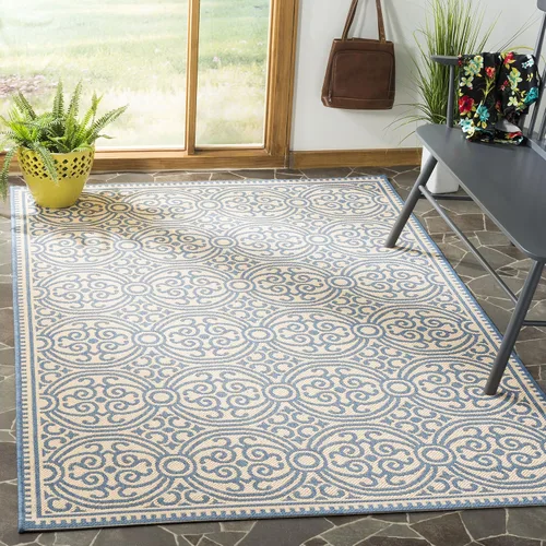 Vista 14 de SAFAVIEH Alfombra lavable para exteriores Linden Collection - 4 x 6 pies, aguamarina y crema, no desprende pelusa y fácil de limpiar, ideal