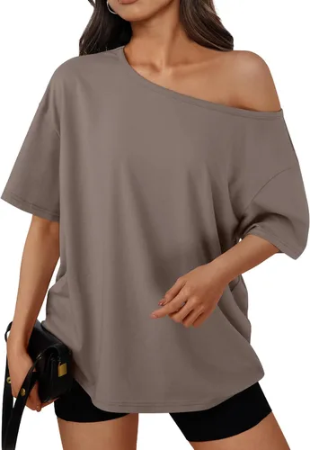 Vista 9 de Trendy Queen Camisetas de verano de gran tamaño con hombros descubiertos Negro