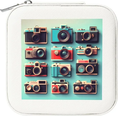 Vista 8 de Retro Cool Camera Collection Print Portable Square Jewelry Box Storage Case For Rings Earrings Bracelets Travel Gift