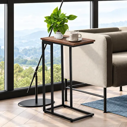 Vista 8 de Mesa auxiliar en forma de C, mesa auxiliar delgada deslizable Negro-2Pack