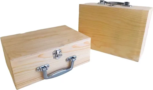 Vista 7 de Oojami Paquete de 2 cajas de almacenamiento de madera sin terminar con asa Ideal para almacenamiento Decora y personaliza