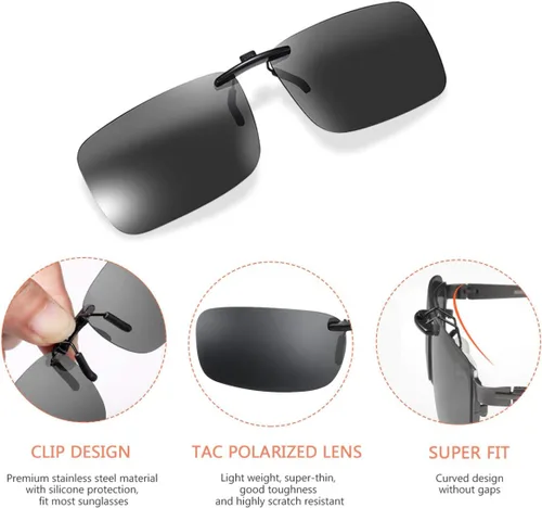 Vista 3 de SEWACC 3 lentes de sol polarizados con clip para lentes graduados, antideslumbrantes, lentes de conducción con clip, sin marcos, con clip en gafas