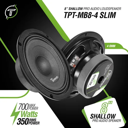Vista 2 de Timpano Altavoz de coche poco profundo de 8 pulgadas, 700 vatios, TPT-MB8-4, perfil delgado y poco profundo, 4 ohmios, altavoz de audio