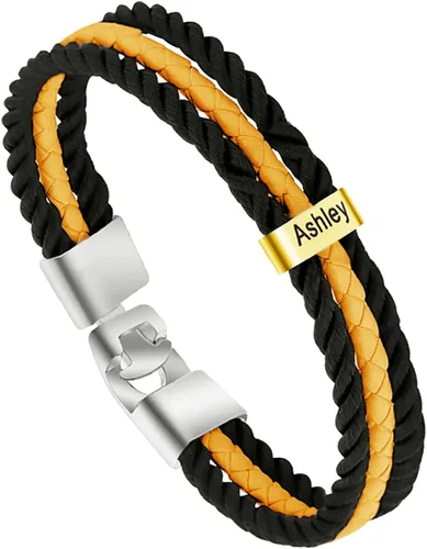 Vista 76 de Pulseras de cuero personalizadas para hombre con 1-6 nombres, pulsera trenzada personalizada con cuentas para papá, marido, día del padre, San