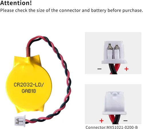 Vista 4 de EEMB Paquete de 10 baterías CMOS CR2032 de litio de 3 V con cables de cable y conector MOLEX, repuesto CMOS para computadora portátil Intel NUC