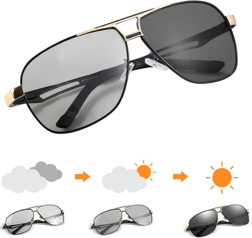 Vista 2 de KLAVER Gafas de sol polarizadas fotocromáticas de aviador UV400 gafas de conducción de día y noche para hombres y mujeres gafas de bisagra de resorte