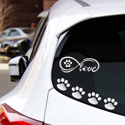 Vista 7 de Frienda 10 piezas de calcomanías 3D con huella de pata de perro para auto, calcomanías para ventanas, calcomanías de pata de perro