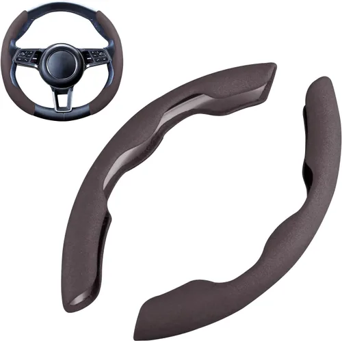 Vista 8 de Ergocar Sporty Suede - Funda para volante en forma de D y redonda, universal, antideslizante, transpirable, segmentada, funda protectora para Negro