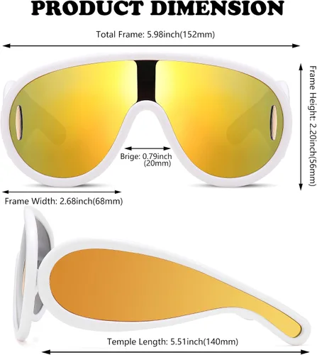Vista 4 de NULOOQ Gafas de sol de moda con máscara ondulada para mujeres y hombres, de gran tamaño, color plateado, con escudo futurista, estilo de diseñador