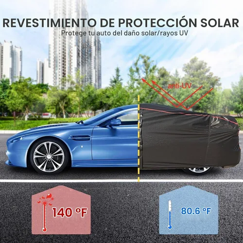 Vista 6 de Funda impermeable para automóvil para todo tipo de clima, 6 capas exteriores completas con cremallera de algodón, bolsillo de espejo. Funda de Negro