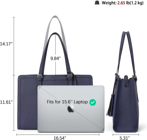 Vista 3 de BOSTANTEN Bolso de mano para laptop para mujer, bolso de trabajo profesional, maletín de cuero de 15.6 pulgadas, bolsa de negocios para oficina