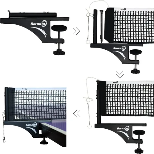 Vista 6 de Sanung S405 - Juego de red de tenis de mesa gruesa y postes, profesional plegable de alta resistencia con abrazadera con base estable para mesa