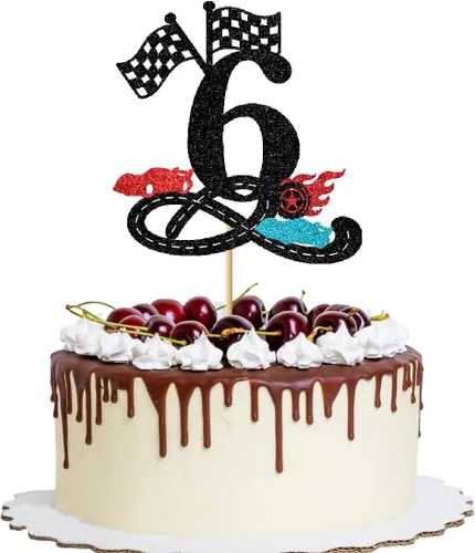 Vista 12 de Decoración para tartas de cumpleaños número 13, decoración para tartas de trece años con purpurina rápida, bandera a cuadros, pista de carreras